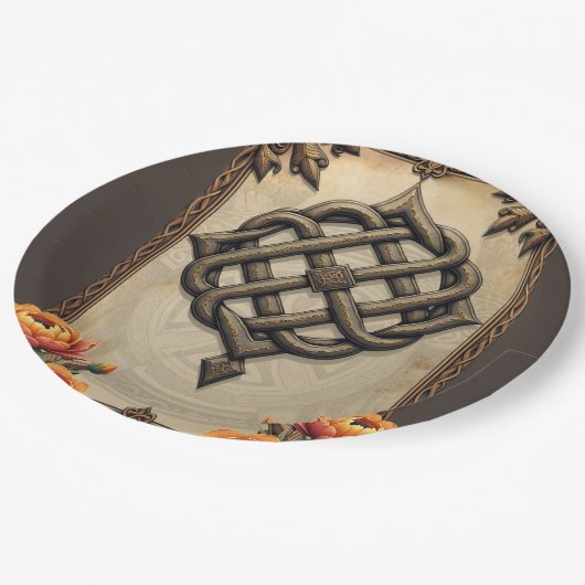 Keltische kunst en bloemenpracht in warme tinten. papieren bordje (Gekanteld)