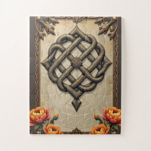 Keltische kunst en bloemrijke pracht in warme tint legpuzzel