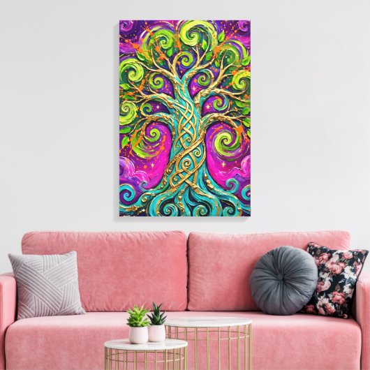 Keltische Levensboom Abstracte Getextureerde Canva Canvas Afdruk (Insitu (Woonkamer))