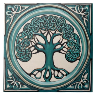 Keltische levensboom Aqua Turquoise Faux Relief Tegeltje