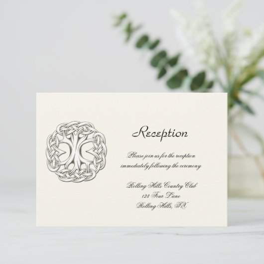 Keltische levensboom bruiloftsreceptie informatiekaartje (Staand voorkant)