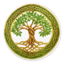Keltische levensboom met groene en gouden accenten keramische knop
