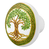 Keltische levensboom met groene en gouden accenten keramische knop (Rechts)
