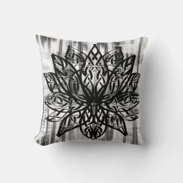 Keltische Lotus Mandala – Minimalistische zwart-wi Kussen