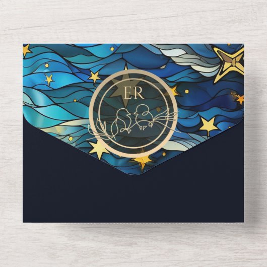 Keltische maan en Stars Wedding All In One Uitnodiging (Achterkant)