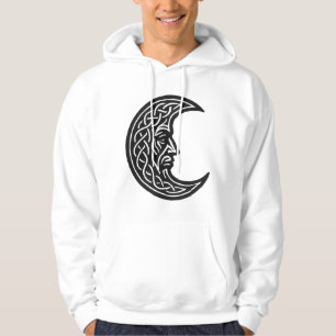 Keltische Maan-Gezicht Knoopwerk – Monochroom Inkt Hoodie