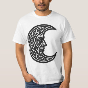Keltische Maan-Gezicht Knoopwerk – Monochroom Inkt T-shirt