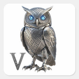Keltische Mechanische Zilveren Steampunk Uil Vierkante Sticker