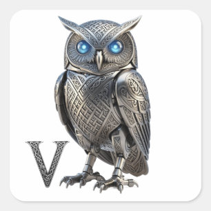 Keltische Mechanische Zilveren Steampunk Uil Vierkante Sticker