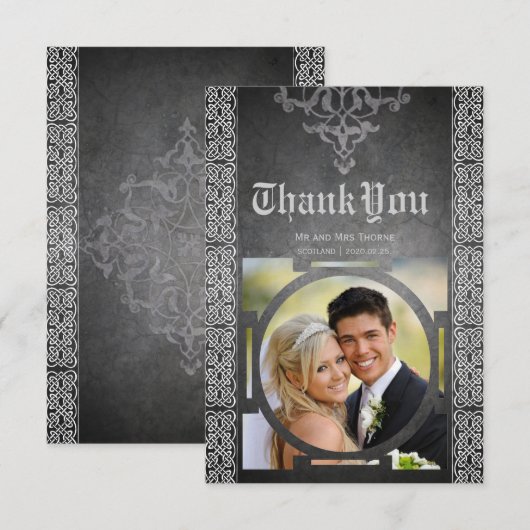 Keltische middeleeuwse bruiloft bedankkaart (Voorkant / Achterkant)