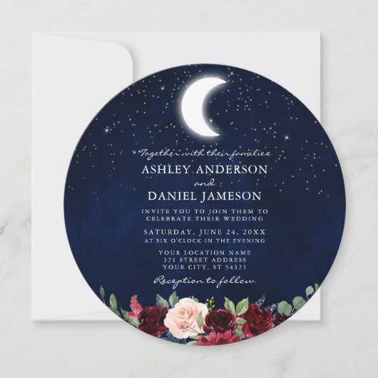 Keltische Moon Stars Floral Round Wedding Kaart (Voorkant)