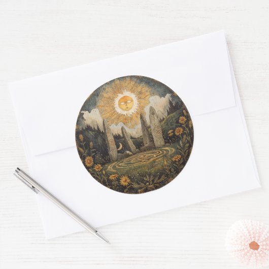 Keltische mythologie en zonnesymbolen Litha Ronde Sticker (Envelop)