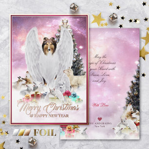 Keltische Pet Kerstmis, Sable Collie Angel - Folie Feestdagenkaart