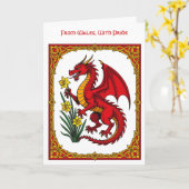 Keltische Rode Draak met een Narcis Kaart (Gele Bloem)