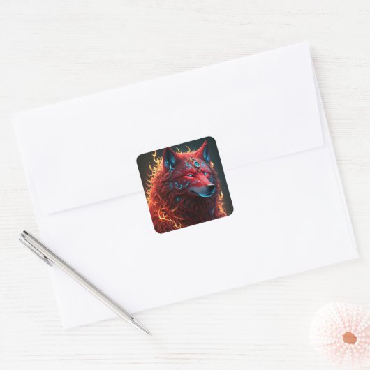 Keltische Rode Wolf Square Sticker (Envelop)
