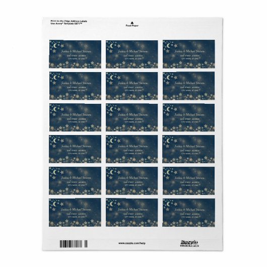 Keltische romantische maan en sterren gouden folie etiket (Full Sheet)