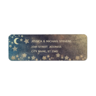 Keltische romantische maan en sterren roos goudfol etiket