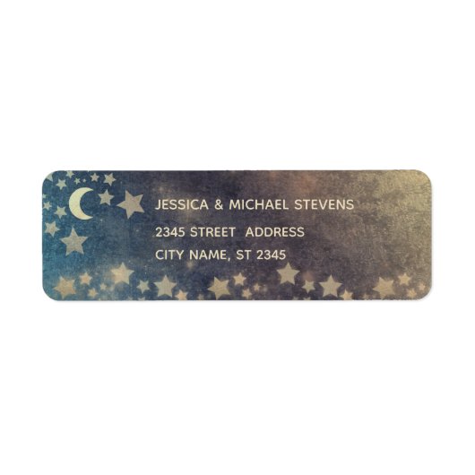 Keltische romantische maan en sterren roos goudfol etiket (Voorkant)