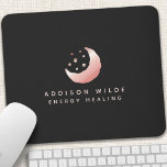 Keltische Roos Gold Crescent Moon Stars Logo Muismat<br><div class="desc">Celestial Roos Gold Crescent Moon Stars Logo Muismat. Dit elegante moderne trendy bedrijfsontwerp is voorzien van een maan en sterren op een stevige zwarte achtergrond.</div>