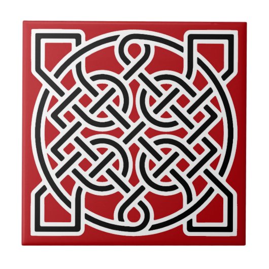Keltische Sailors Knot, Deep Red, Black and White Tegeltje (Voorkant)