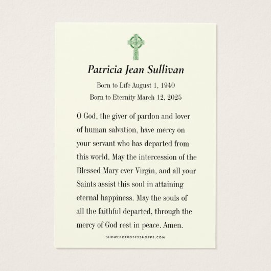 Keltische Shamrock begrafenis Iers gebed Visitekaartje (Achterkant)