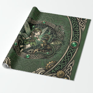 Keltische Smaragd Fee & Draak – Betoverde Fantasie Cadeaupapier