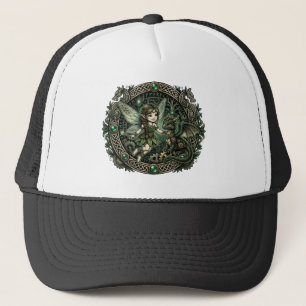 Keltische Smaragd Fee & Draak – Betoverde Fantasie Trucker Pet
