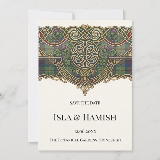 Keltische Tartan Save the Date Kaart (Voorkant)