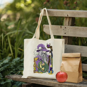 Keltische tovenaar draak fantasie paars tote bag