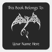 Keltische Tribal Dragon Bookplate Vierkante Sticker (Voorkant)