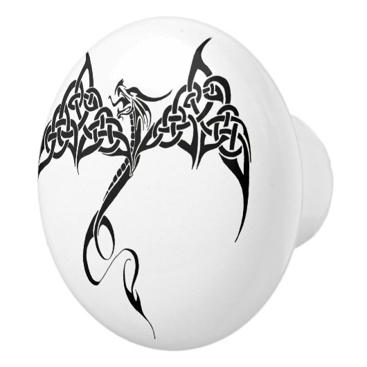 Keltische Tribal Dragon Zwart Wit Keramische Knop (Rechts)
