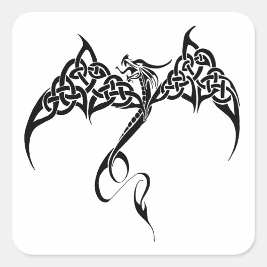 Keltische Tribal Dragon Zwart Wit Vierkante Sticker (Voorkant)