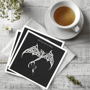 Keltische Tribale Draak Knoopwerk Zwart Wit Fantas Servet