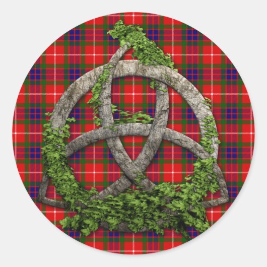 Keltische Trinity knoop en Clan Fraser Tartan Ronde Sticker (Voorkant)