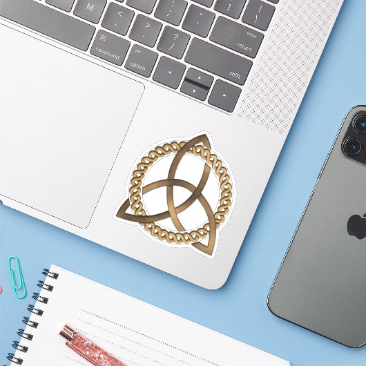Keltische Triquetra Trinity Knot Custom-Cut Vinyl Sticker (Laptop met iPhone)