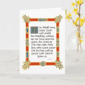 Keltische verlichte kalligrafie Johannes 1:14 Kaart (Gele Bloem)