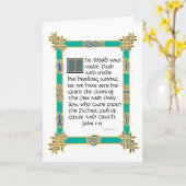 Keltische verlichte kalligrafie John 1:14 Kerstmis Kaart (Gele Bloem)