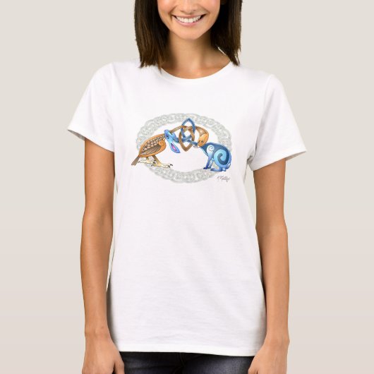 Keltische vogel en konijn met frame t-shirt (Voorkant)