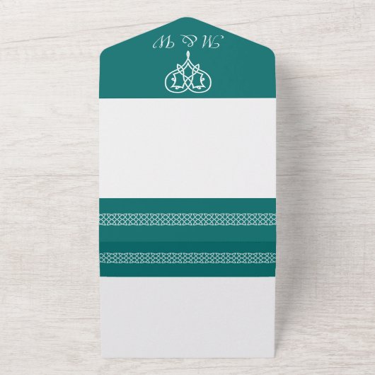 Keltische Weave-harten Blauwgroen in één keer All In One Uitnodiging (Buitenkant)