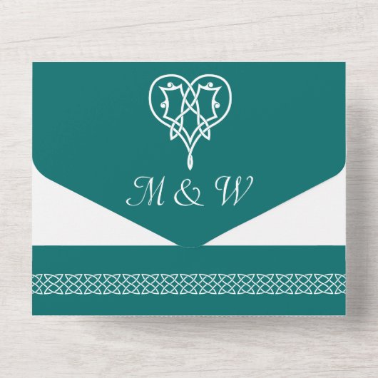 Keltische Weave-harten Blauwgroen in één keer All In One Uitnodiging (Achterkant)