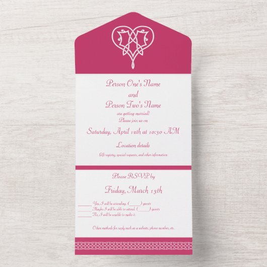 Keltische Weave-harten in frambozen All In One Uitnodiging (Binnen)