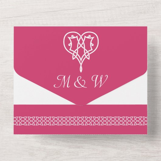 Keltische Weave-harten in frambozen All In One Uitnodiging (Achterkant)