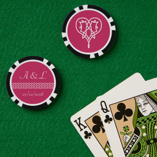 Keltische Weave-harten in frambozen Poker Chips (Pokertafel (Dubbel))