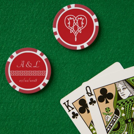 Keltische Weave Hearts in Cherry Poker Chips (Pokertafel (Dubbel))