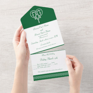 Keltische Weave Hearts in Green All In One Uitnodiging