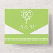 Keltische Weave Hearts in Peridot All In One Uitnodiging (Achterkant)