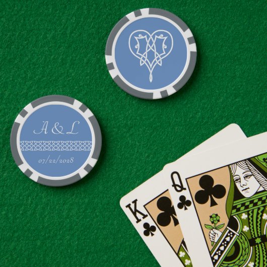 Keltische Weave Hearts in Periwinkle Poker Chips (Pokertafel (Dubbel))