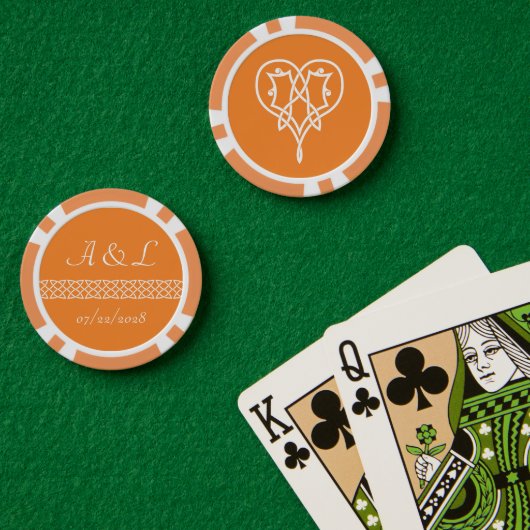 Keltische Weave Hearts in Sinaasappel Poker Chips (Pokertafel (Dubbel))