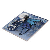 Keltische Wintermaan Fee Blauwe Sneeuwvlokken Fant Tegeltje (Zijkant)