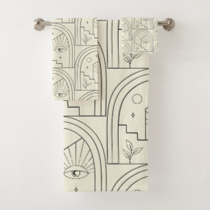 Keltische Witchy Eye Landscape Arch Line in Black Bad Handdoek